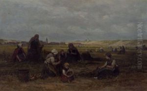 Netmenders In The Dunes Of Scheveningen, Seinpostduin In The Distance