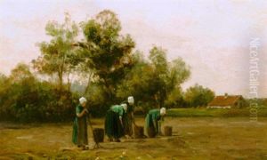 Potato Pickers In A Field by Philip Lodewijk Jacob Frederik Sadee