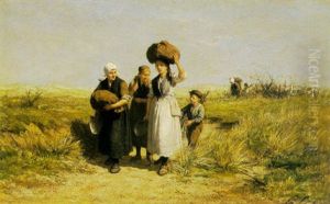 Fisherwomen Walking In The Dunes by Philip Lodewijk Jacob Frederik Sadee