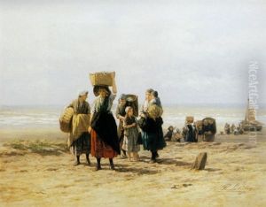 Scheveningen Fisherwomen Bringing Home The Catch by Philip Lodewijk Jacob Frederik Sadee