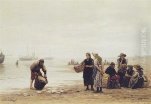 The Return Of The Fishing Fleet On Scheveningen Beach by Philip Lodewijk Jacob Frederik Sadee