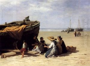Fisherwomen With Children On Scheveningen Beach