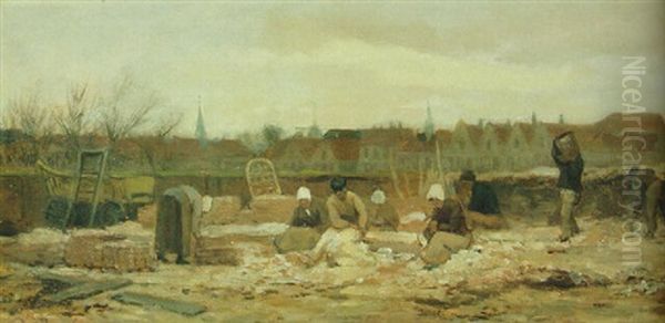 Labourers At Work On The Outskirts Of A Town - view 1