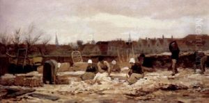 Arbeiter Einer Ziegelei Im Dunstigen Morgenlicht by Philip Lodewijk Jacob Frederik Sadee