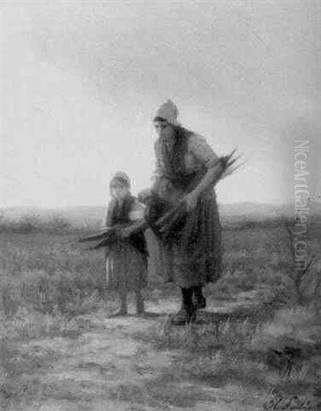 Mother And Child Gathering Kindling - view 1