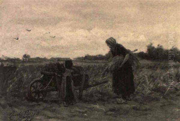 A Mother And Child Working In The Fields Around Ruurlo - view 1