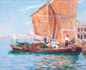 Marchands A Venise, Voile Devant La Piazzetta by Joseph-Felix Bouchor