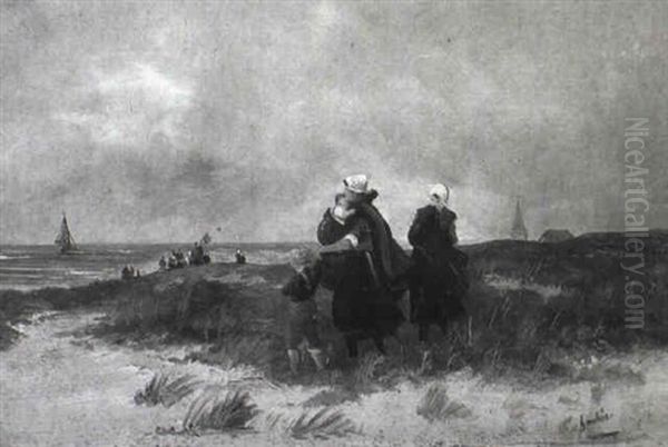 Dunenlandschaft Bei Scheveningen Mit Fischerfrauen Und Kindern - view 1