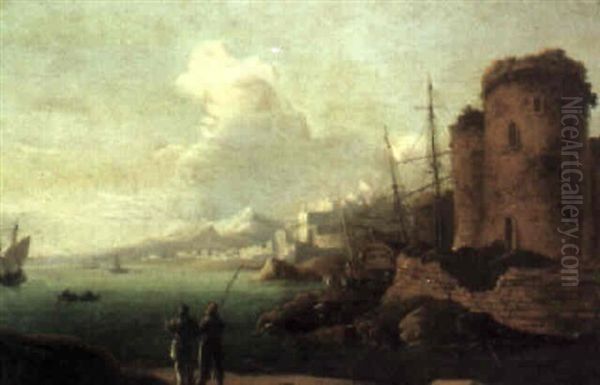 Italianate Harbor Scene With Two Figures In The Foreground - view 1