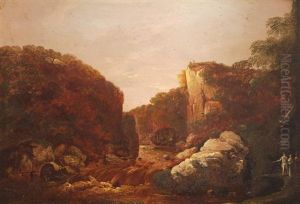 Lover's Leap On The Dargle With A Couple And Soldier In The Foreground by William Sadler the Younger