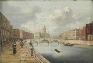 A View Of The River Liffey, Dublin, With Father Mathew Bridge And The Law Courts Beyond by William Sadler the Younger