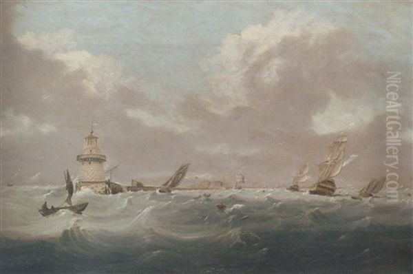 Shipping In Dublin Bay, With Poolbeg Lighthouse And The Sugar Loaf Beyond - view 1