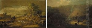 View In The Wicklow Hills With Figures On Horseback Beside A River And The Bay Head Beyond by William Sadler the Younger