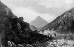 Figures Before Cottages Below Sugarloaf Mountain, Co. Wicklow by William Sadler the Younger