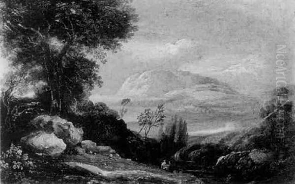Figures In An Extensive Wooded Mountainous Landscape, (wicklow?) - view 1