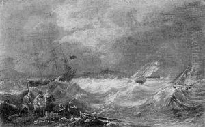 Figures Pulling In A Rowing Boat With Other Shipping In Dublin Bay