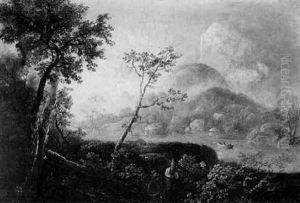Figures In A Wooded Mountainous River Landscape by William Sadler the Younger