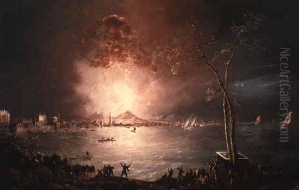 View Of The Bay Of Naples With Vesuvius Erupting - view 1