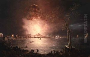 View Of The Bay Of Naples With Vesuvius Erupting by William Sadler the Younger