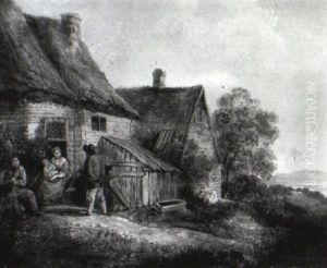 Figures By A Thatched Cottage In A Coastal Landscape Figures By A Thatched Cottage In A Coastal Landscape