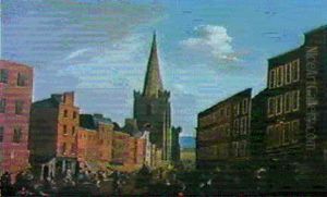 Merchant On Patrick Street, Dublin, With St. Patrick's      Cathedral And The Wicklow Mountains Beyond