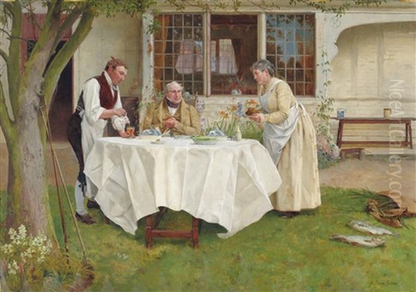 Garden Scene With A Gentleman Seated At A Table - view 1