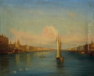 St. Petersburg Mit Der Newa Im Abendlicht