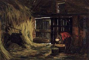 Inside The Barn - Tempelhof, Latem (ca. 1903) by Valerius De Saedeleer