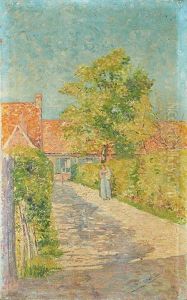 Jeune Mere Et Son Enfant Dans Une Allee Ensoleillee by Valerius De Saedeleer