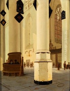 Inneres Einer Gotischen Kirche Mit Rundpfeiler Und Blick In Eine Seitenkapelle Mit Masswerkfenster Und Kapellengitter