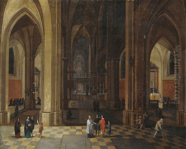 Figures In A Cathedral Interior - view 1