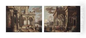 A Pair Of Architectural Capriccio's by Jacob Ferdinand Saeys