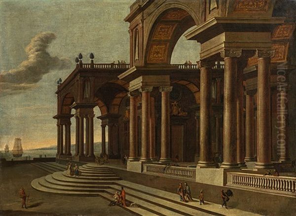 Palace Architecture In Front Of A Mediterranean Harbour - view 1