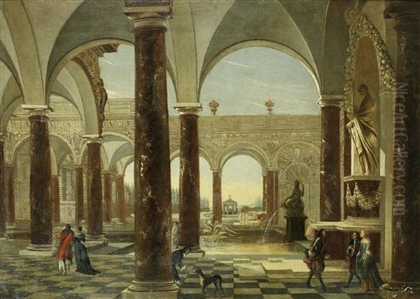 Elegant Figures In An Architectural Capriccio - view 1