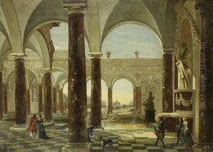 Elegant Figures In An Architectural Capriccio by Jacob Ferdinand Saeys