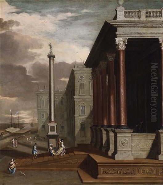 An Italianate Capriccio Of A Palace Near A Mediterranean Harbour - view 1