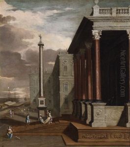 An Italianate Capriccio Of A Palace Near A Mediterranean Harbour by Jacob Ferdinand Saeys