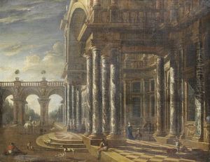 Figures In The Courtyard Of A Palace
