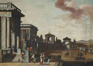 A Capriccio Of A Classical Palazzo With Elegant Figures Conversing by Jacob Ferdinand Saeys