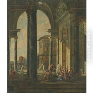 A Palatial Capriccio With Christ Preaching To The Poor by Jacob Ferdinand Saeys