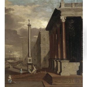 An Architectural Capriccio With Elegant Figures An Architectural Capriccio With Elegant Figures