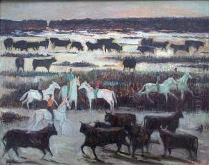 Chevaux Et Taureaux Camarguais