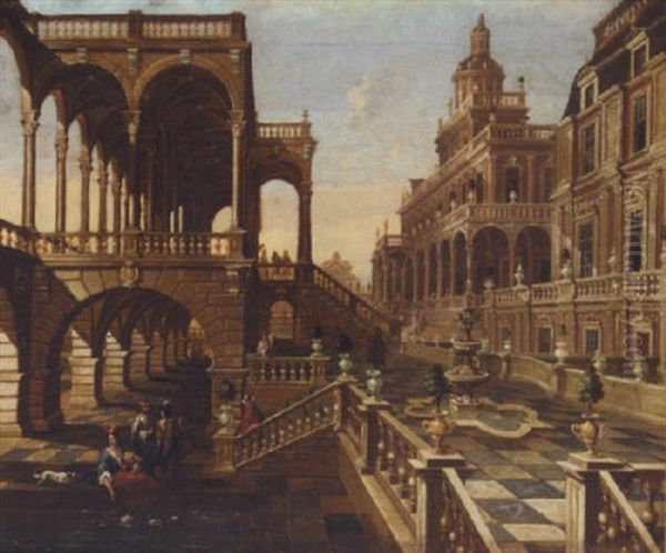 A Palace Capriccio Scene With Elegant Figures - view 1
