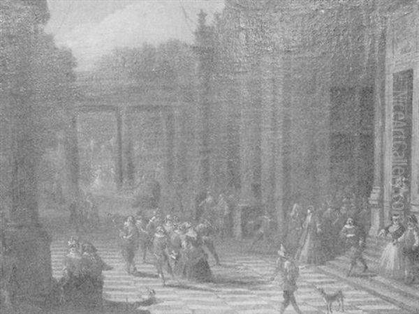 The Courtyard Of A Palace With Figures From The Comedia Dell'arte - view 1