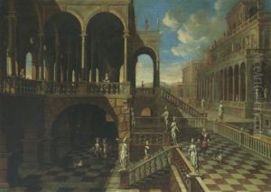 An Architectural Capriccio With Elegant Figures Promenading An Architectural Capriccio With Elegant Figures Promenading