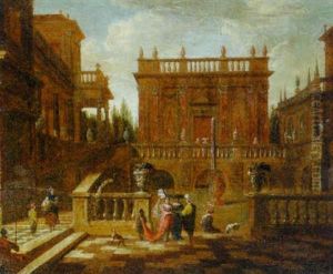Elegant Figures In The Courtyard Of A Palace Elegant Figures In The Courtyard Of A Palace