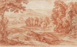 Paysage D'italie Avec Un Chateau Surplombant Un Lac by Adriaen Frans Boudewijns