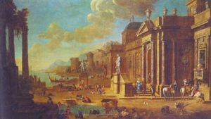 A Capriccio Of A Mediterranean Harbour With Elegant Company Before A Baroque Mansion A Capriccio Of A Mediterranean Harbour With Elegant Company Before A Baroque Mansion