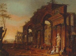Peasants Amongst Classical Ruins by Jacob Ferdinand Saeys