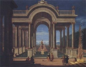 Elegant Figures Strolling In A Palace Garden by Jacob Ferdinand Saeys